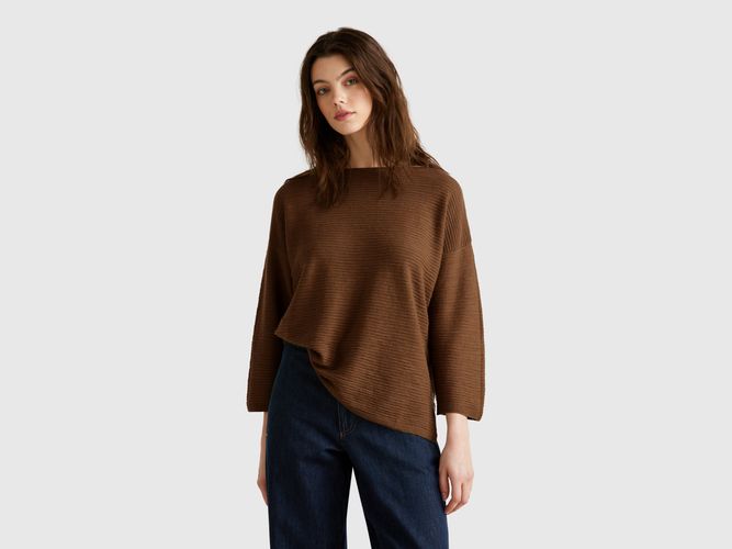 Benetton, Pull En Lin Mélangé À Manches 3/4, taille L, Marron - United Colors of Benetton - Modalova