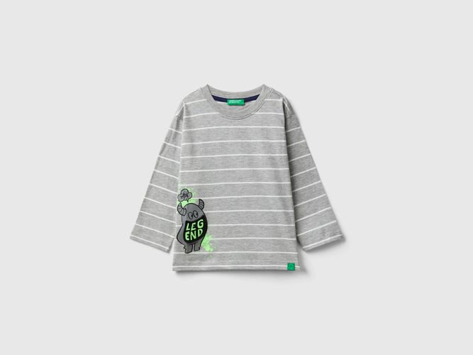 Benetton, T-shirt A Righe Con Applicazione, taglia 82, Grigio, Bambini - United Colors of Benetton - Modalova