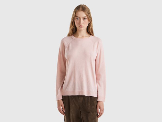 Benetton, Pull Col Rond Rose Pastel En Mélange De Laine Et De Cachemire, taille L, Rose Pastel - United Colors of Benetton - Modalova