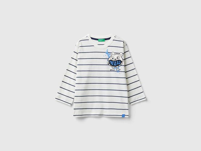 Benetton, T-shirt A Righe Con Applicazione, taglia 110, Bianco, Bambini - United Colors of Benetton - Modalova