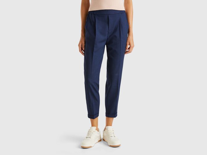 Benetton, Pantalon À Revers En Viscose Mélangée Stretch, taille XS, Bleu Foncé - United Colors of Benetton - Modalova