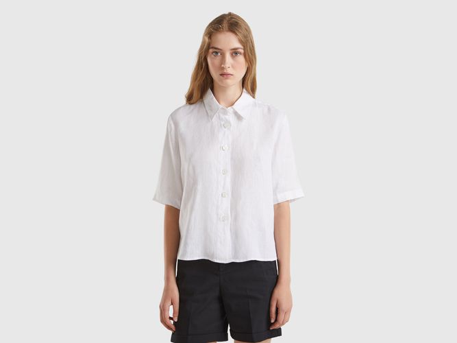 Benetton, Chemise Courte En Pur Lin, taille L, Blanc - United Colors of Benetton - Modalova