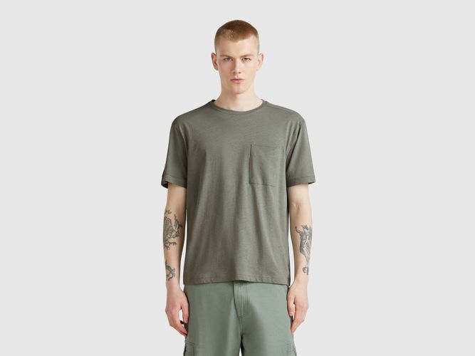 Benetton, T-shirt En Lin Mélangé Avec Poche, taille XXL, Kaki - United Colors of Benetton - Modalova