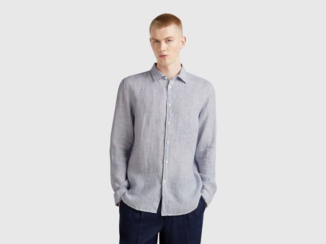 Benetton, Chemise Bleue À Motifs En Pur Lin, taille XXL, Turquoise - United Colors of Benetton - Modalova