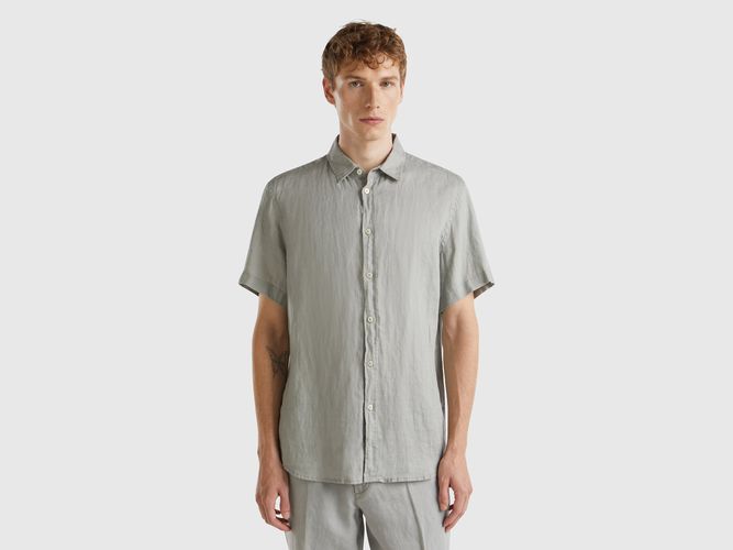 Benetton, Chemise À Manches Courtes En Pur Lin, taille XXL, Gris - United Colors of Benetton - Modalova