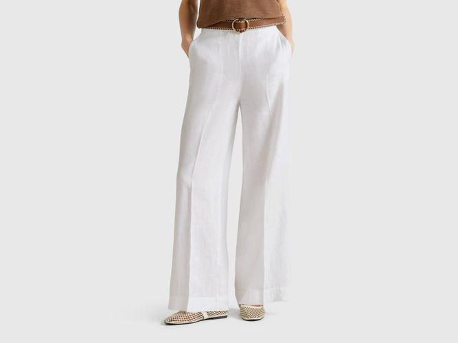 Benetton, Pantalon Palazzo En 100% Lin, taille L, Blanc - United Colors of Benetton - Modalova