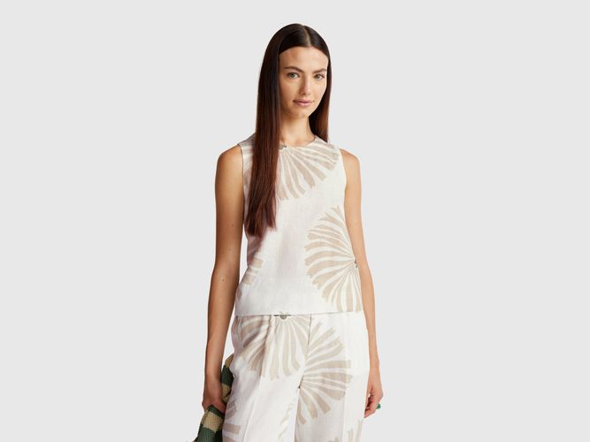 Benetton, Top Imprimé En Pur Lin, taille XXS, Crème - United Colors of Benetton - Modalova