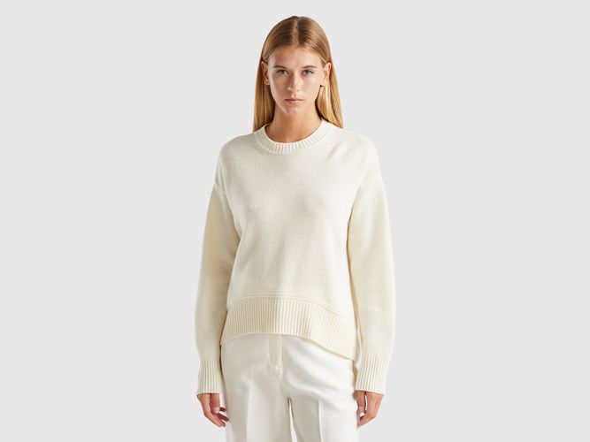 Benetton, Pull Coupe Boxy En Laine Mélangée, taille L, Crème - United Colors of Benetton - Modalova