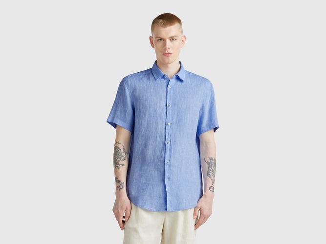 Benetton, Chemise À Manches Courtes En Pur Lin, taille XXL, Bleu Clair - United Colors of Benetton - Modalova