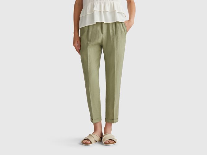 Benetton, Pantalon Coupe Classique En Pur Lin, taille L, Kaki - United Colors of Benetton - Modalova
