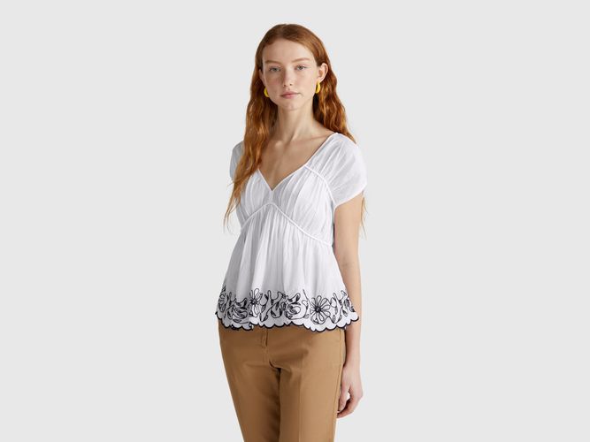 Benetton, Blouse À Manches Courtes Avec Broderie Florale, taille M, Blanc - United Colors of Benetton - Modalova