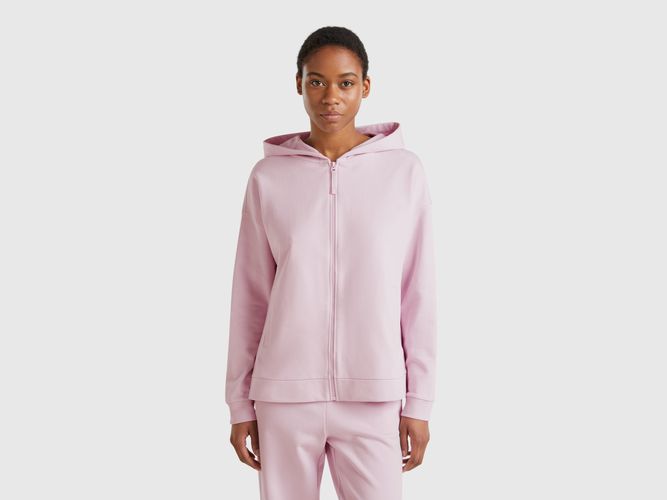 Benetton, Sweat 100% Coton Avec Zip Et Capuche, taille L, Lilas - United Colors of Benetton - Modalova