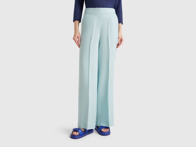 Benetton, Pantalon Palazzo En 100% Lin, taille L, Bleu Vert - United Colors of Benetton - Modalova