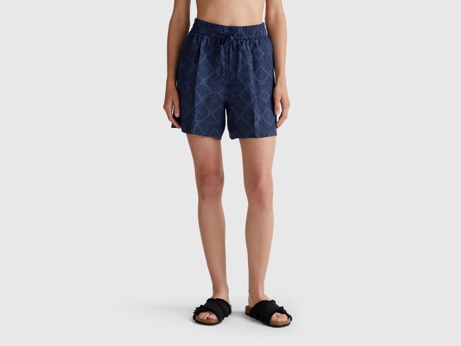 Benetton, Short En Lin Imprimé, taille L, Bleu - United Colors of Benetton - Modalova