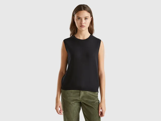 Benetton, Gilet Noir En Pure Laine Mérinos, taille L, Noir - United Colors of Benetton - Modalova