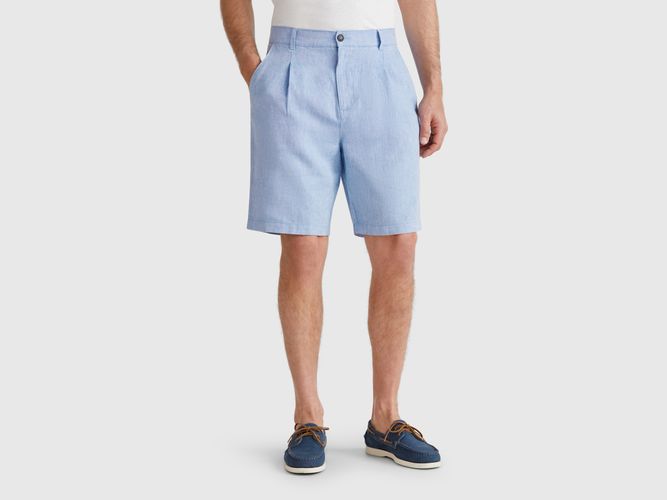 Benetton, Short Rayé En Lin Mélangé, taille 46, Bleu Ciel - United Colors of Benetton - Modalova
