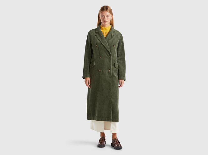 Benetton, Trench Doppiopetto In Velluto, taglia, Verde Militare, Donna - United Colors of Benetton - Modalova