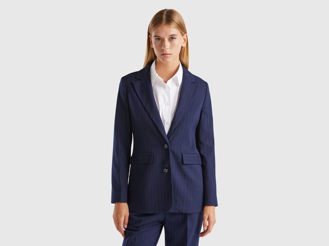 Benetton, Blazer Rayé En Viscose Mélangée, taille, Bleu Foncé - United Colors of Benetton - Modalova