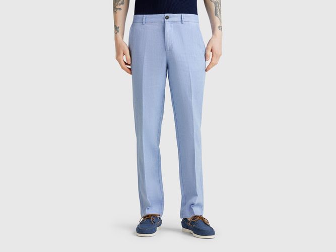 Benetton, Chino Rayé En Lin Mélangé, taille 42, Bleu Clair - United Colors of Benetton - Modalova