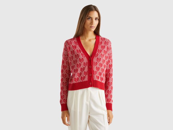 Benetton, Cardigan Con Intarsio Cuori, taglia L, Rosso, Donna - United Colors of Benetton - Modalova