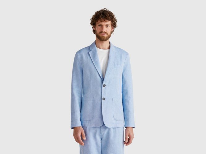 Benetton, Blazer Rayé En Lin Mélangé, taille 44, Bleu Clair - United Colors of Benetton - Modalova