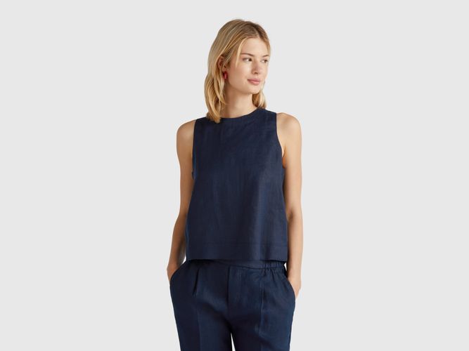 Benetton, Top Sans Manches En Pur Lin, taille L, Bleu Foncé - United Colors of Benetton - Modalova