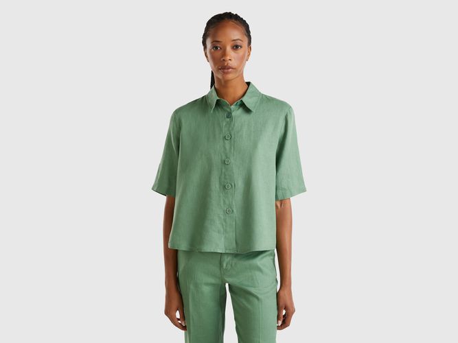 Benetton, Chemise Courte En Pur Lin, taille L, Vert - United Colors of Benetton - Modalova