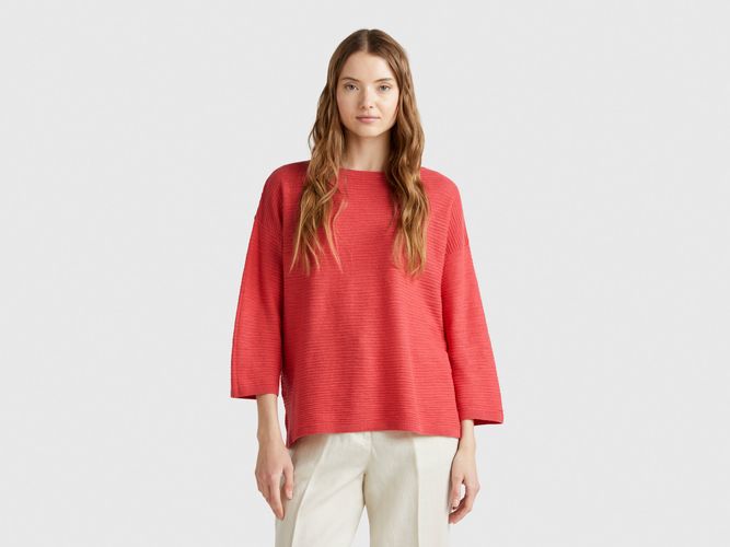 Benetton, Pull En Lin Mélangé À Manches 3/4, taille L, Rouge Brique - United Colors of Benetton - Modalova