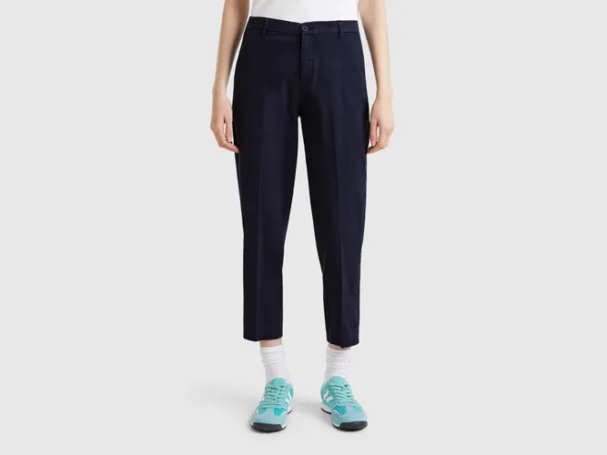 Benetton, Chino Raccourci En Coton Stretch, taille, Bleu Foncé - United Colors of Benetton - Modalova