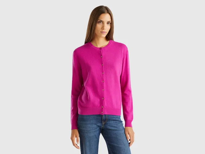 Benetton, Gilet Col Rond Fuchsia En Pure Laine Mérinos, taille L, - United Colors of Benetton - Modalova