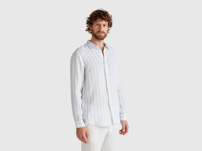 Benetton, Chemise Rayée Bleu Clair Et Blanche En Pur Lin, taille XXL, Bleu Clair - United Colors of Benetton - Modalova
