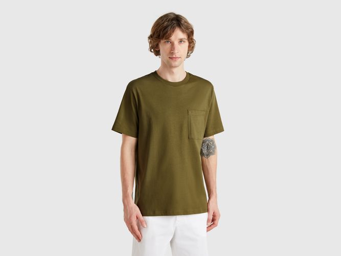 Benetton, T-shirt Vert Militaire En Coton Bio À Petite Poche, taille XXL, Kaki - United Colors of Benetton - Modalova