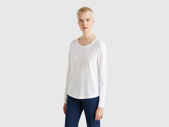 Benetton, T-shirt À Manches Longues En Coton Léger, taille L, Blanc - United Colors of Benetton - Modalova