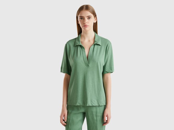 Benetton, Polo En Mélange De Lin Et De Coton, taille L, Vert - United Colors of Benetton - Modalova