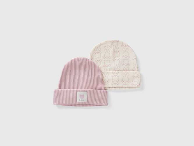 Benetton, Due Cappellini In Cotone Bio, taglia 74-82, Rosa, Bambini - United Colors of Benetton - Modalova