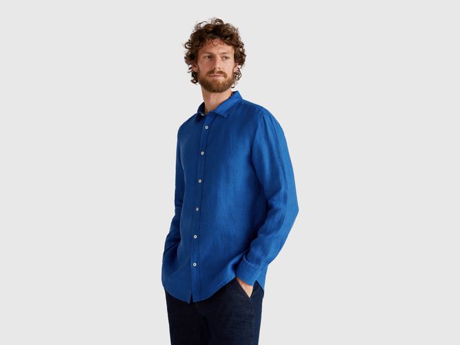 Benetton, Chemise Bleue En Pur Lin, taille XXL, Bleu - United Colors of Benetton - Modalova