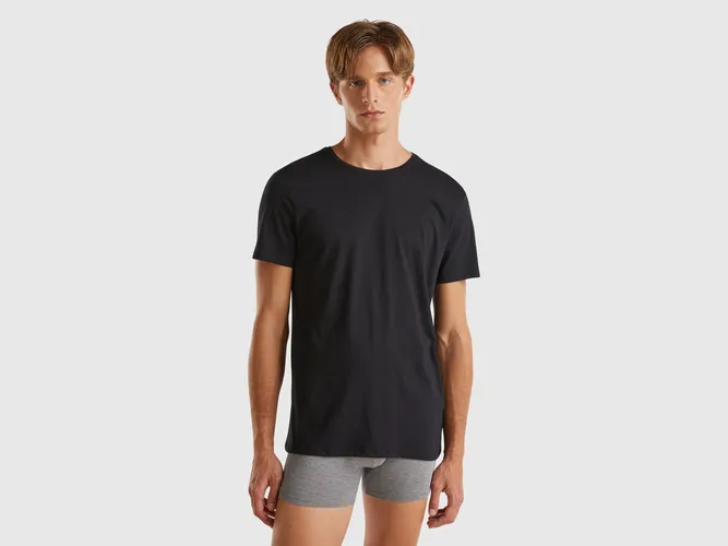 Benetton, T-shirt En Coton À Longues Fibres, taille XXL, Noir - United Colors of Benetton - Modalova