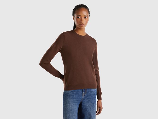 Benetton, Pull Col Rond Marron Foncé En Pure Laine Mérinos, taille L, Marron Foncé - United Colors of Benetton - Modalova