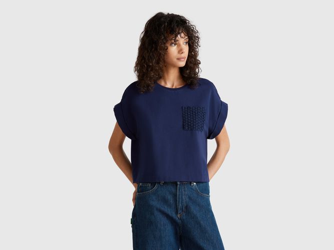 Benetton, T-shirt Avec Poche Macramé, taille L, Bleu Foncé - United Colors of Benetton - Modalova