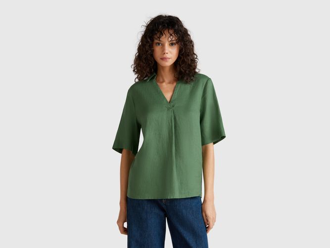 Benetton, Blouse À Manches Courtes En Pur Lin, taille L, Vert - United Colors of Benetton - Modalova