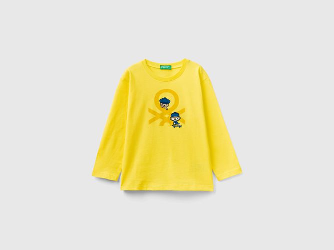 Benetton, T-shirt Manica Lunga In Cotone Bio, taglia 110, Giallo, Bambini - United Colors of Benetton - Modalova