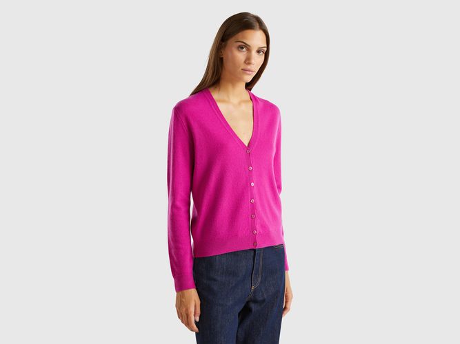 Benetton, Gilet Col En V Fuchsia En Pure Laine Mérinos, taille M, - United Colors of Benetton - Modalova