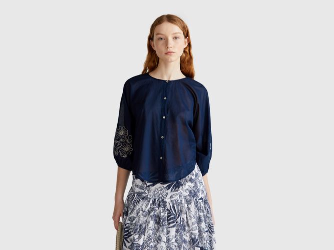 Benetton, Blouse Avec Broderie Florale, taille L, Bleu Foncé - United Colors of Benetton - Modalova