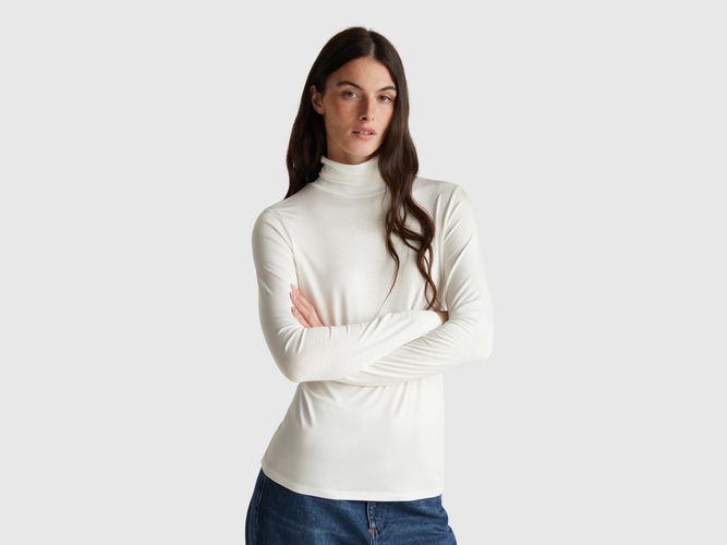 Benetton, T-shirt Col Roulé En Viscose Extensible, Taille: S, Crème - United Colors of Benetton - Modalova