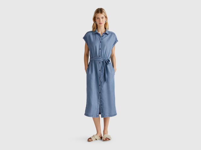Benetton, Robe Chemise En Chambray Avec Ceinture, taille S, Bleu Clair - United Colors of Benetton - Modalova