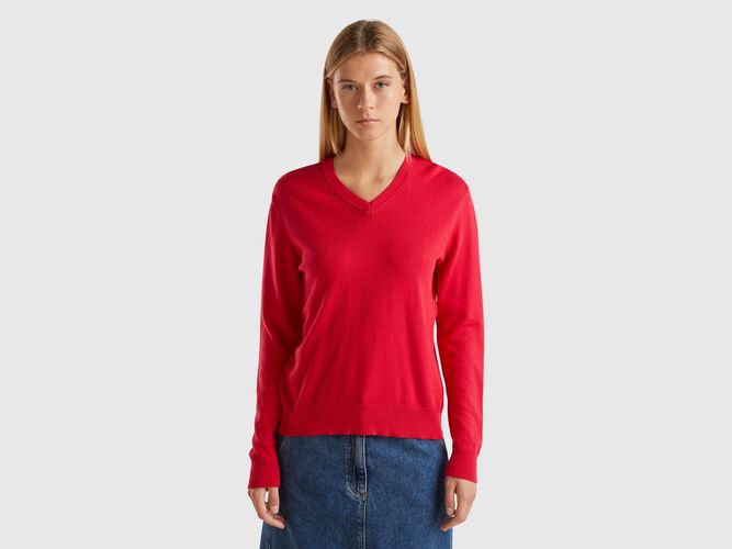 Benetton, Pull À Col En V En Modal Mélangé, taille L, Rouge - United Colors of Benetton - Modalova