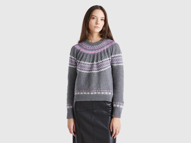 Benetton, Pull Jacquard En Laine Mélangée, taille L, Gris Foncé - United Colors of Benetton - Modalova