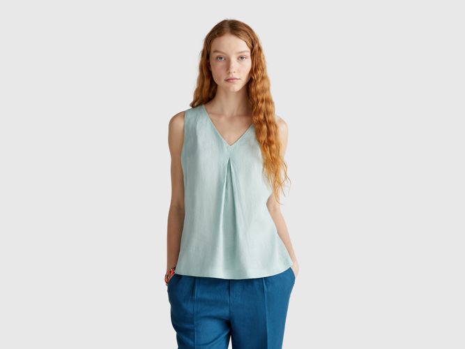 Benetton, Blouse Sans Manches En Pur Lin, taille L, Bleu Vert - United Colors of Benetton - Modalova