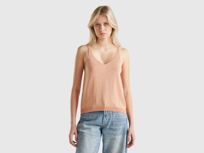 Benetton, Haut À Col En V Et Lurex, taille L, Rose Pêche - United Colors of Benetton - Modalova