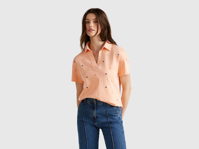 Benetton, Polo Avec Broderie De Fleurs, taille XS, Rose Pêche - United Colors of Benetton - Modalova